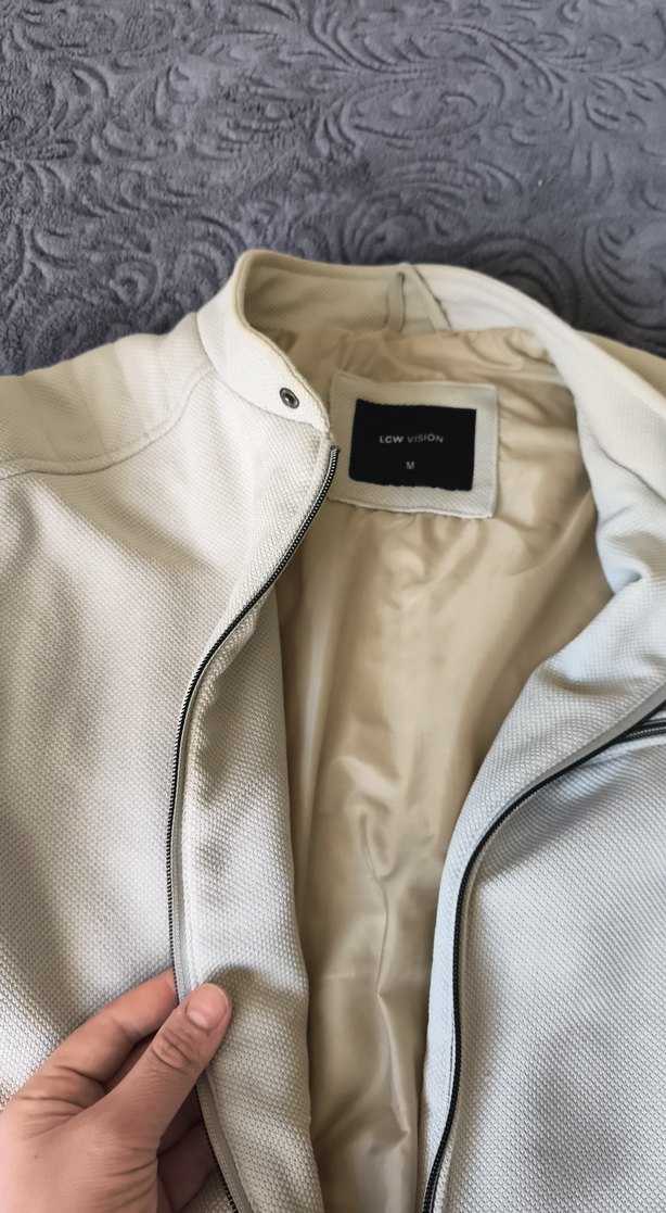 Beyaz Deri Fermuarlı Erkek Ceket - Görsel 3