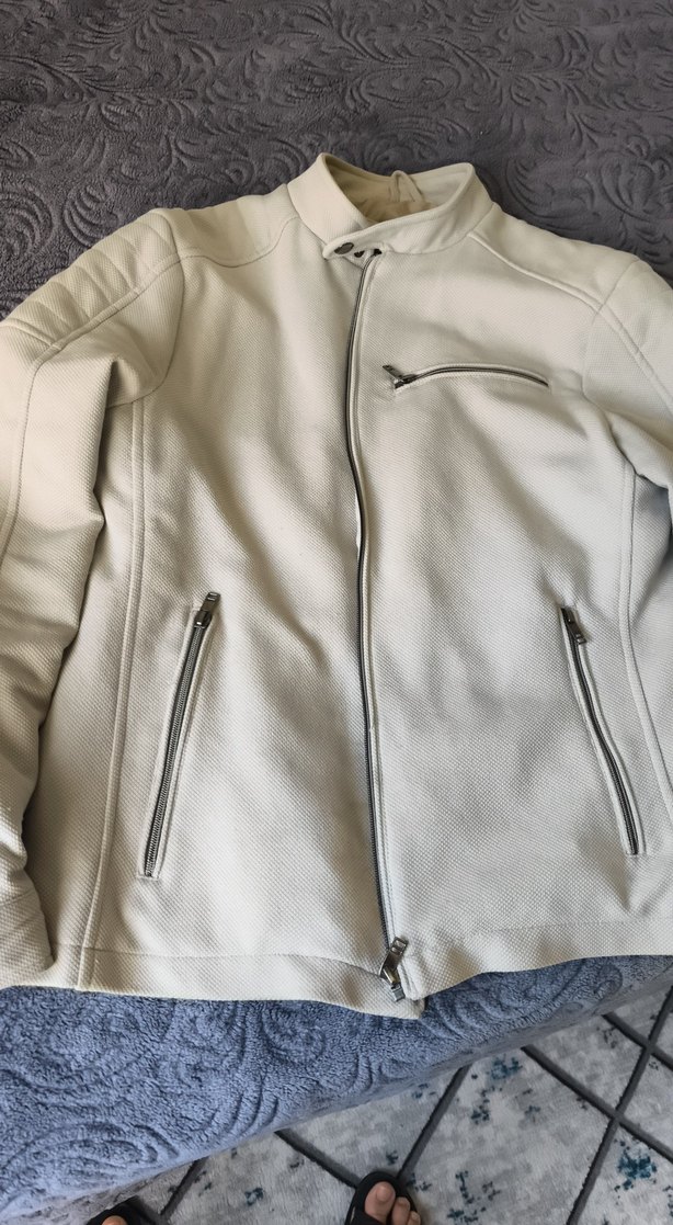 Beyaz Deri Fermuarlı Erkek Ceket - Görsel 4