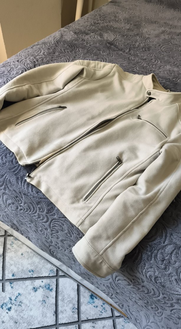 Beyaz Deri Fermuarlı Erkek Ceket - Görsel 2