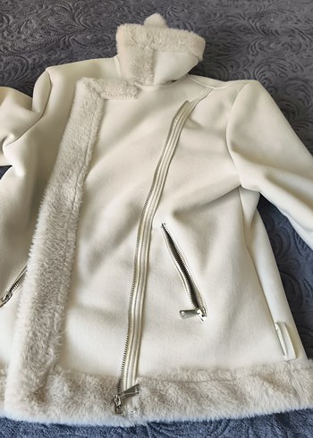 Kadın Beyaz Kürklü Midi Ceket - Görsel 5