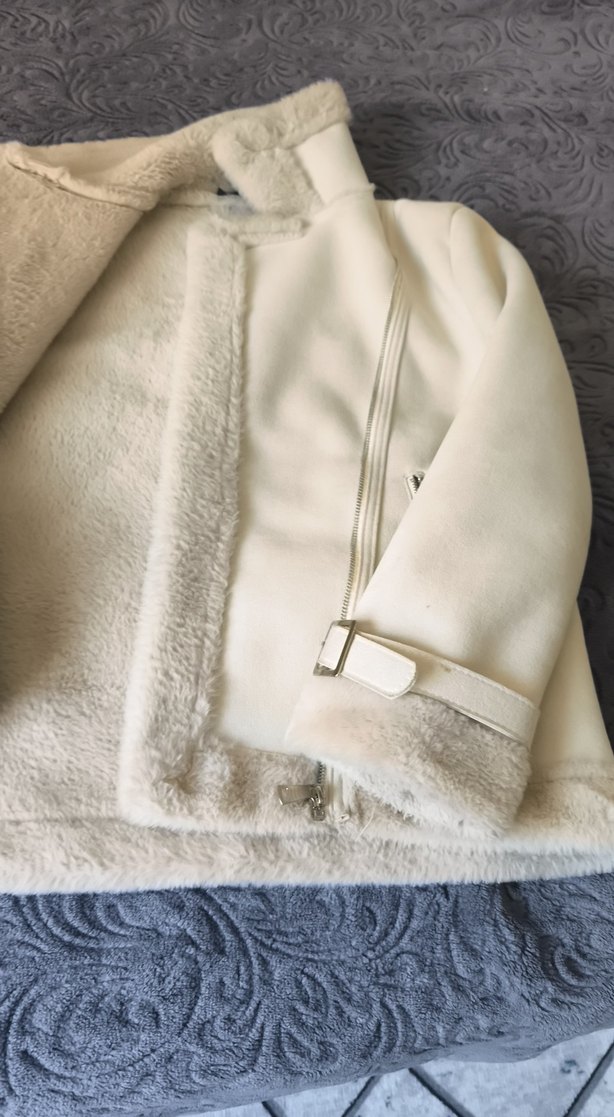 Kadın Beyaz Kürklü Midi Ceket - Görsel 3