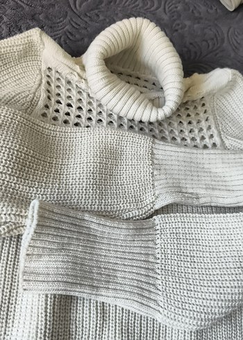 Beyaz Boğazlı Örgü Kadın Kazak - Görsel 3