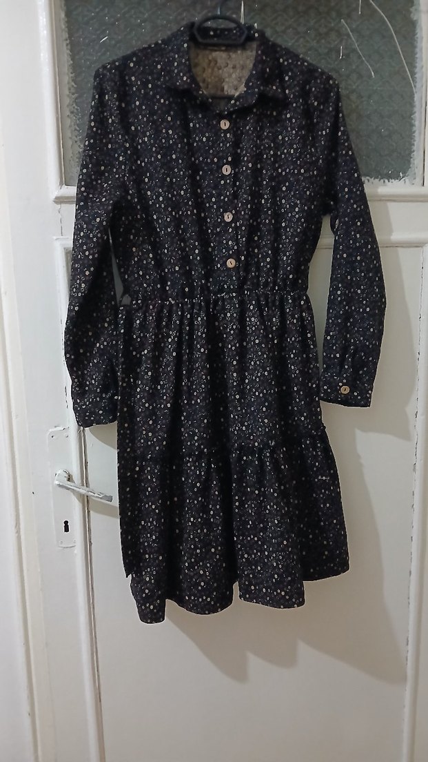 Düğmeli Siyah Bohem Midi Elbise - Görsel 3