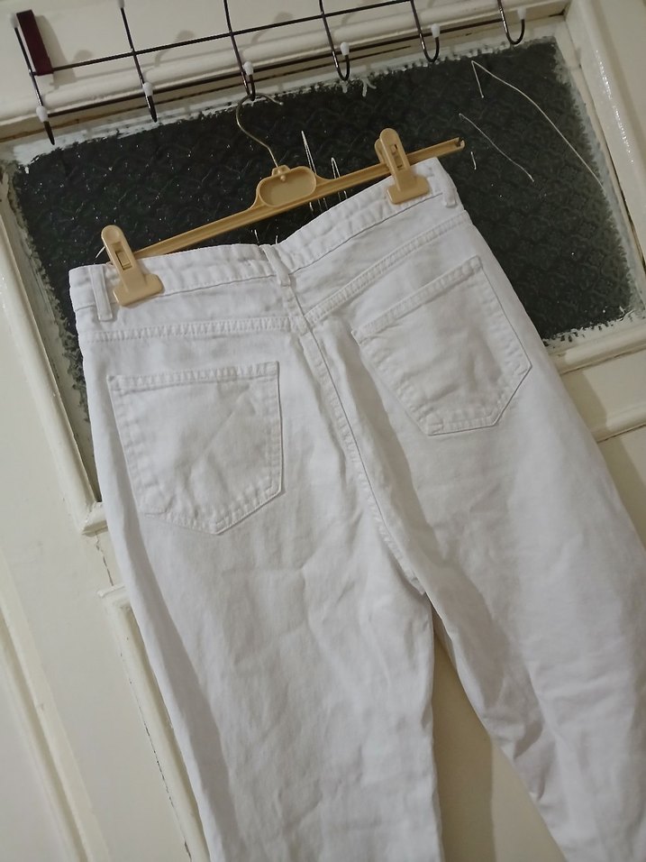 Beyaz Kadın Kot Pantolon - Görsel 5