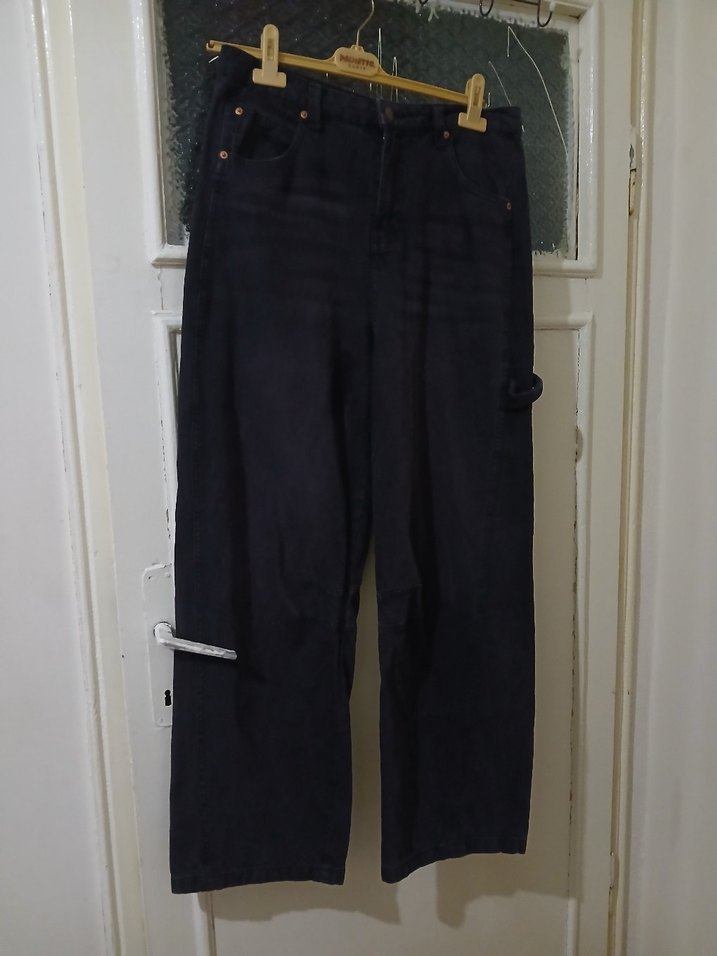 Kadın Siyah Bol Kesim Midi Kot Pantolon - Görsel 2