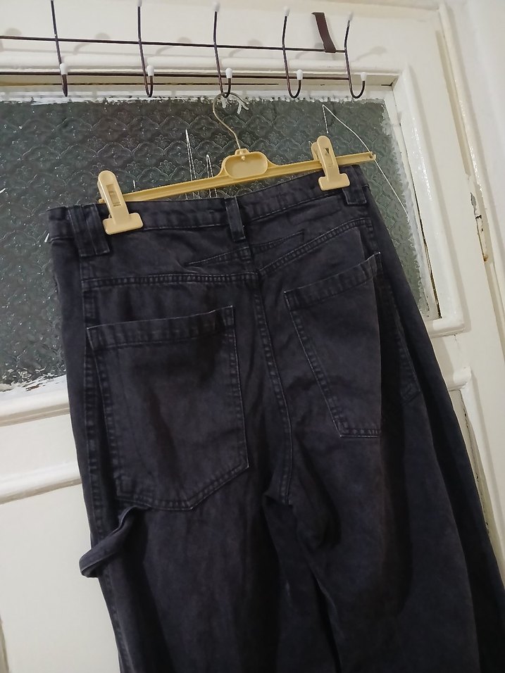 Kadın Siyah Bol Kesim Midi Kot Pantolon - Görsel 5