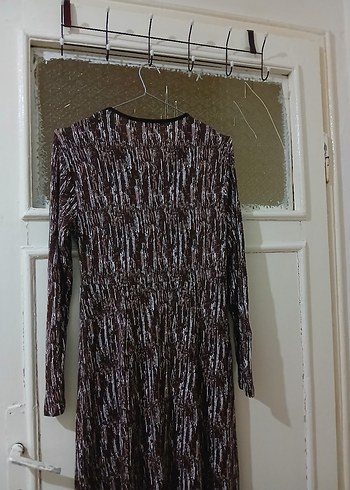 Kahverengi Uzun Kollu Piliseli Kadın Elbise - Görsel 7