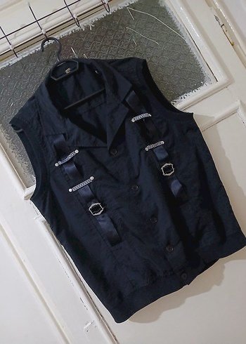 Siyah Kemerli Gotik Kadın Yelek - Görsel 2