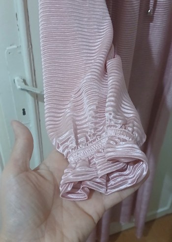 Pembe Uzun Piliseli Kadın Elbise - Görsel 5