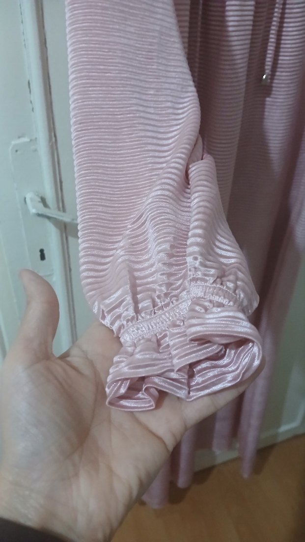 Pembe Uzun Piliseli Kadın Elbise - Görsel 5