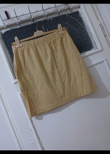 xl Beden camel Renk Kadın Bej Keten Midi Etek