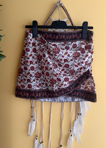 Zara Desenli Kahverengi Mini Bohem Etek