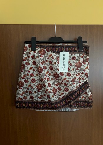 Desenli Kahverengi Mini Bohem Etek