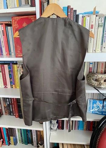 Düğmeli Bej Gri Yün Unisex Yelek - Görsel 3