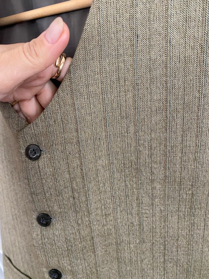 Düğmeli Bej Gri Yün Unisex Yelek - Görsel 2