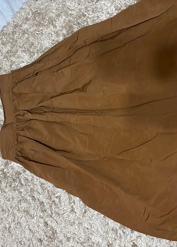 Camel rengi pilili uzun etek - Görsel 3