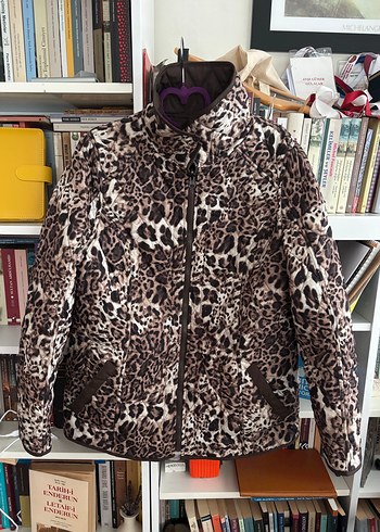 Leopar Desenli Kahverengi Kadın Ceket - Görsel 2