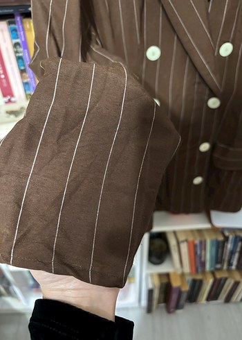 Düğmeli Kahverengi Kadın Blazer Ceket - Görsel 6