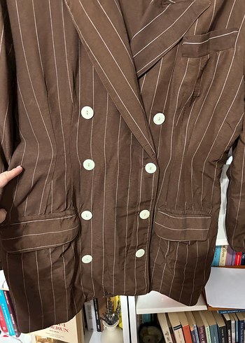 Düğmeli Kahverengi Kadın Blazer Ceket - Görsel 3