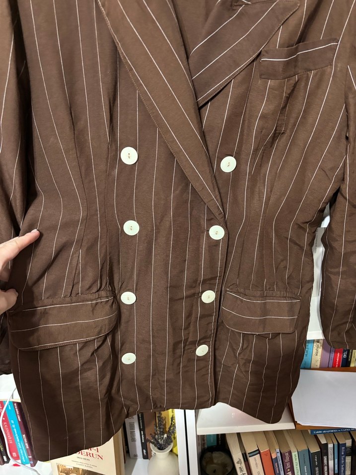 Düğmeli Kahverengi Kadın Blazer Ceket - Görsel 3