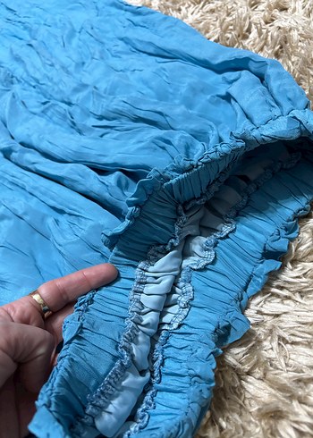 Mavi Parlak Uzun Keten Etek - Görsel 6