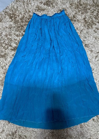 Mavi Parlak Uzun Keten Etek - Görsel 2