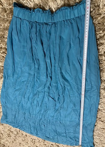 Mavi Parlak Uzun Keten Etek - Görsel 4