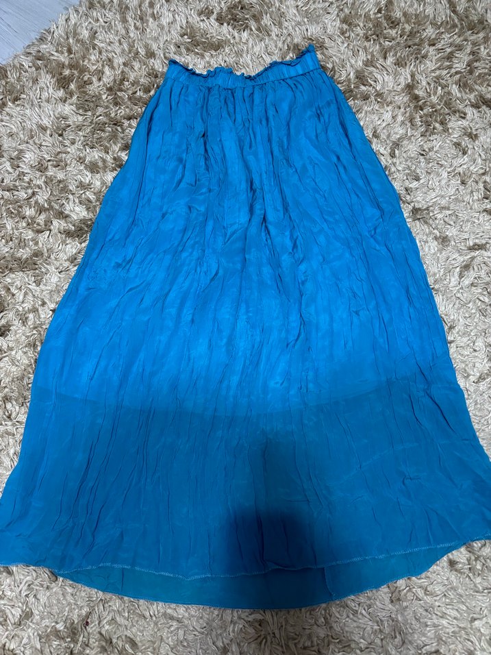 Mavi Parlak Uzun Keten Etek - Görsel 2