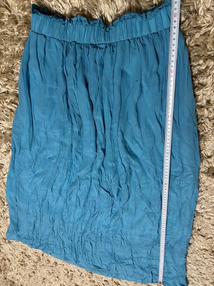 Mavi Parlak Uzun Keten Etek - Görsel 4