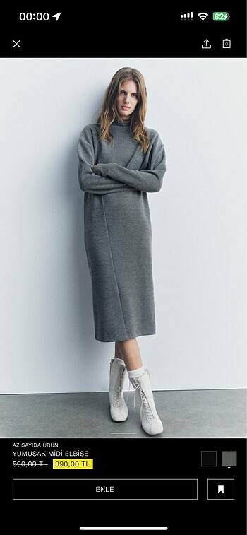 Zara Gri Marn Midi Elbise
