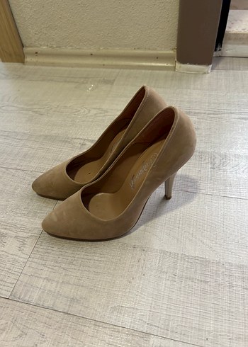35 Beden Bej Süet Stiletto Kadın Ayakkabı