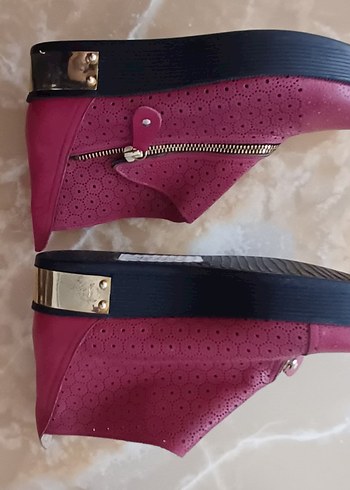 Diğer Bordo Deri Dolgu Topuk Nakışlı Kadın Bot