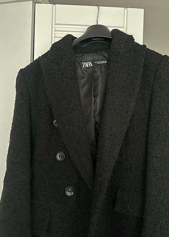 Zara Siyah Midi Kadın Yün Kaban