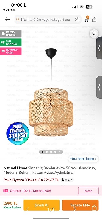 Rattan Bambu Avize