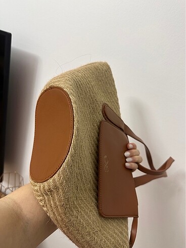 Beden camel Renk Cüzdanlı Hasır Çanta