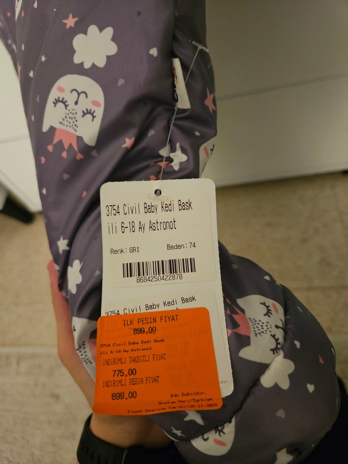 Kız Bebek Gri Desenli Astronot Mont Tulum - Görsel 5