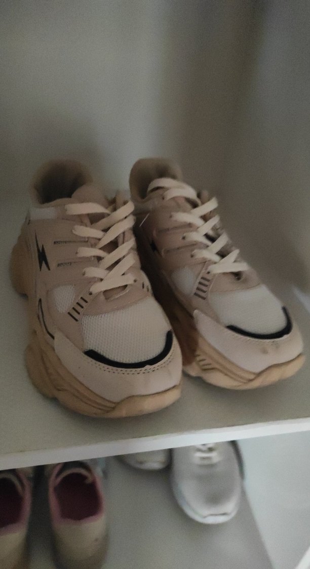 Krem rengi Platform Topuklu Spor Ayakkabı - Görsel 3