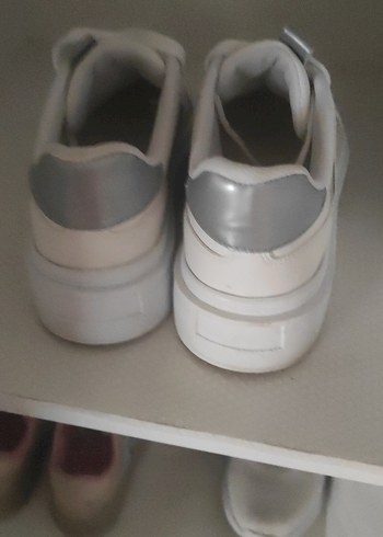 Beyaz Platform Topuklu Bağcıklı Kadın Spor Ayakkabı - Görsel 3