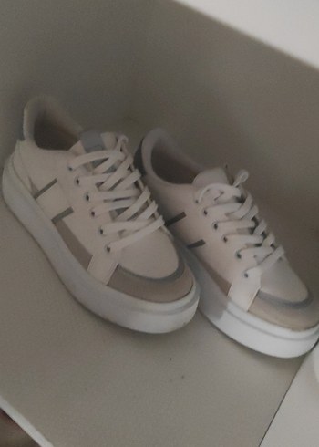 Beyaz Platform Topuklu Bağcıklı Kadın Spor Ayakkabı - Görsel 6