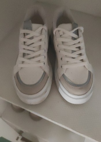 Beyaz Platform Topuklu Bağcıklı Kadın Spor Ayakkabı - Görsel 5