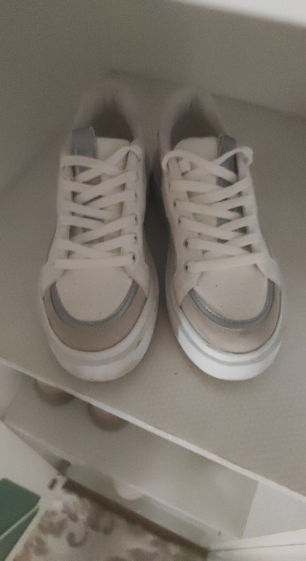 Beyaz Platform Topuklu Bağcıklı Kadın Spor Ayakkabı - Görsel 5