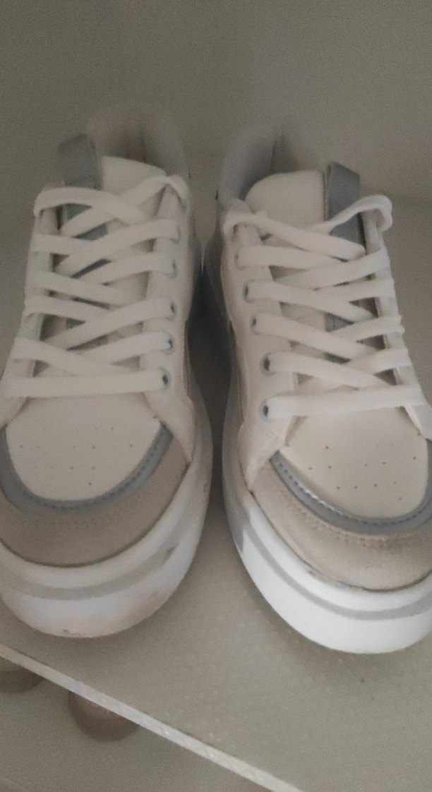 Beyaz Platform Topuklu Bağcıklı Kadın Spor Ayakkabı - Görsel 2