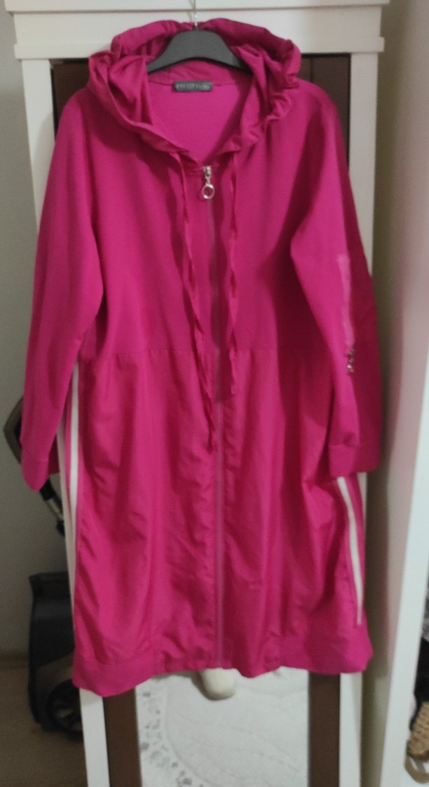 Pembe Uzun Kadın Yağmurluk Fermuarlı - Görsel 2