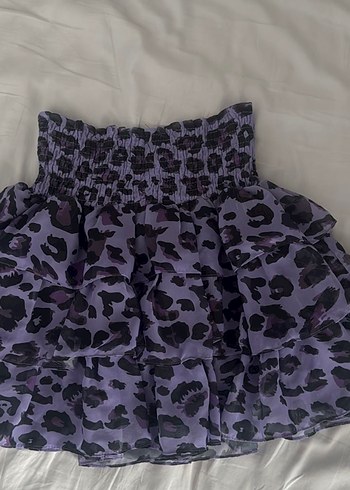 Sagaza Madrid Mor Leopar Desenli Fırfırlı Mini Etek