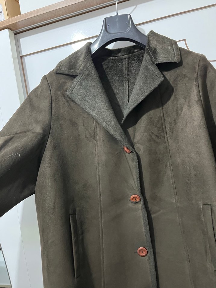 Düğmeli Kahverengi Süet Kadın Kaban - Görsel 2