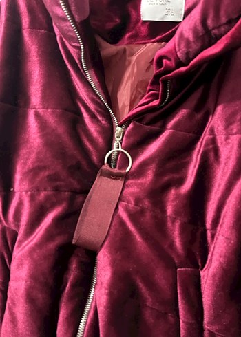 Bordo Kadın Kadife Midi Mont - Görsel 2