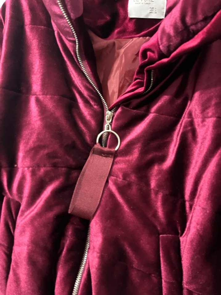 Bordo Kadın Kadife Midi Mont - Görsel 2