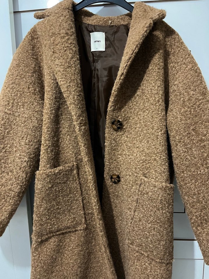 Kahverengi Yün Kadın Kaban - Görsel 2