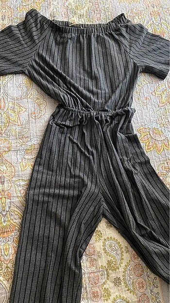 Zara Gri çizgili tulum vintage otantik