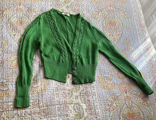 Yeşil vintage otantik hırka